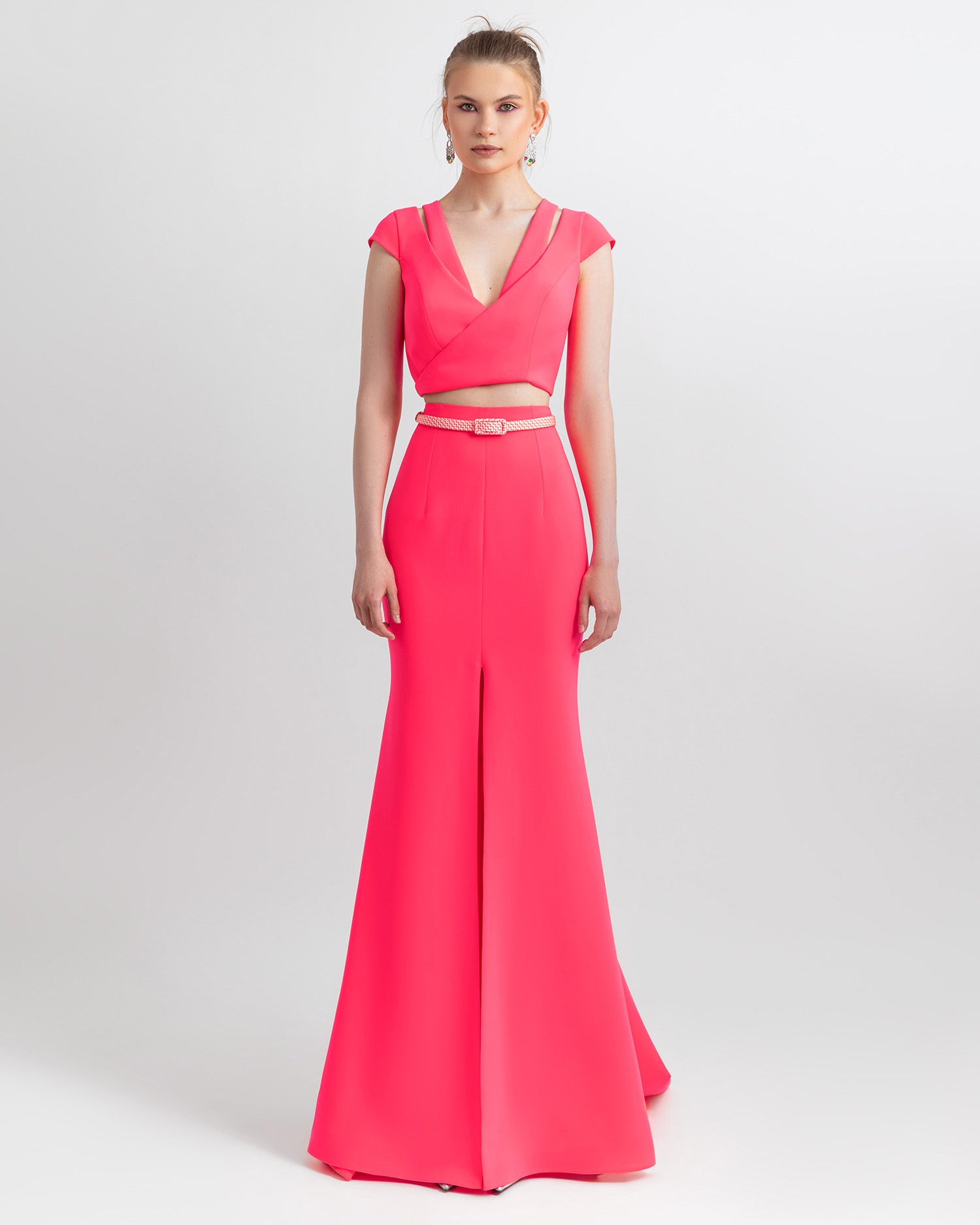 Gemy Maalouf Evening Wear Mermaid Cut Skirt And Cut Out Detailed Top