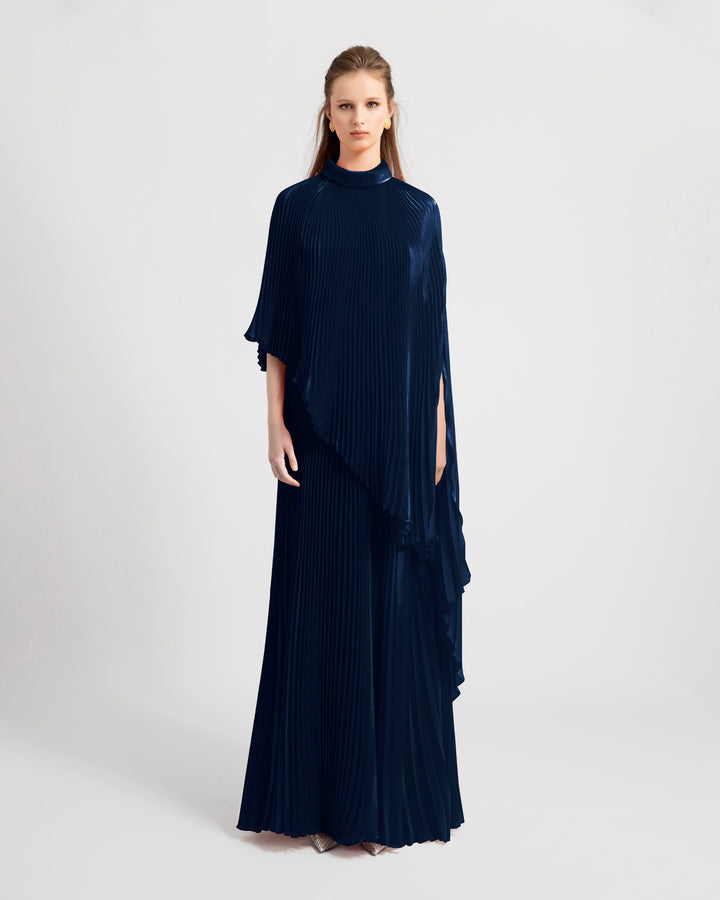 Fully Pleated Organza Navy Kaftan