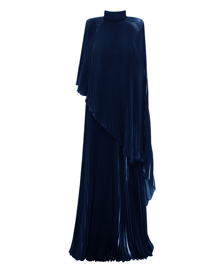 Fully Pleated Organza Navy Kaftan