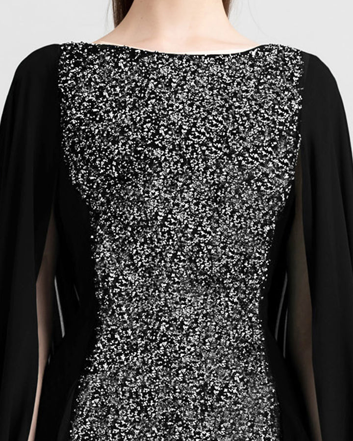 Black Beaded Round-Neckline Dress