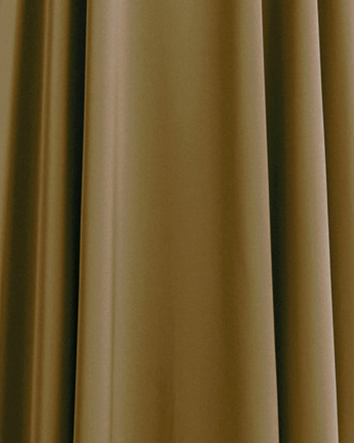 A close-up of an olive green satin fabric.