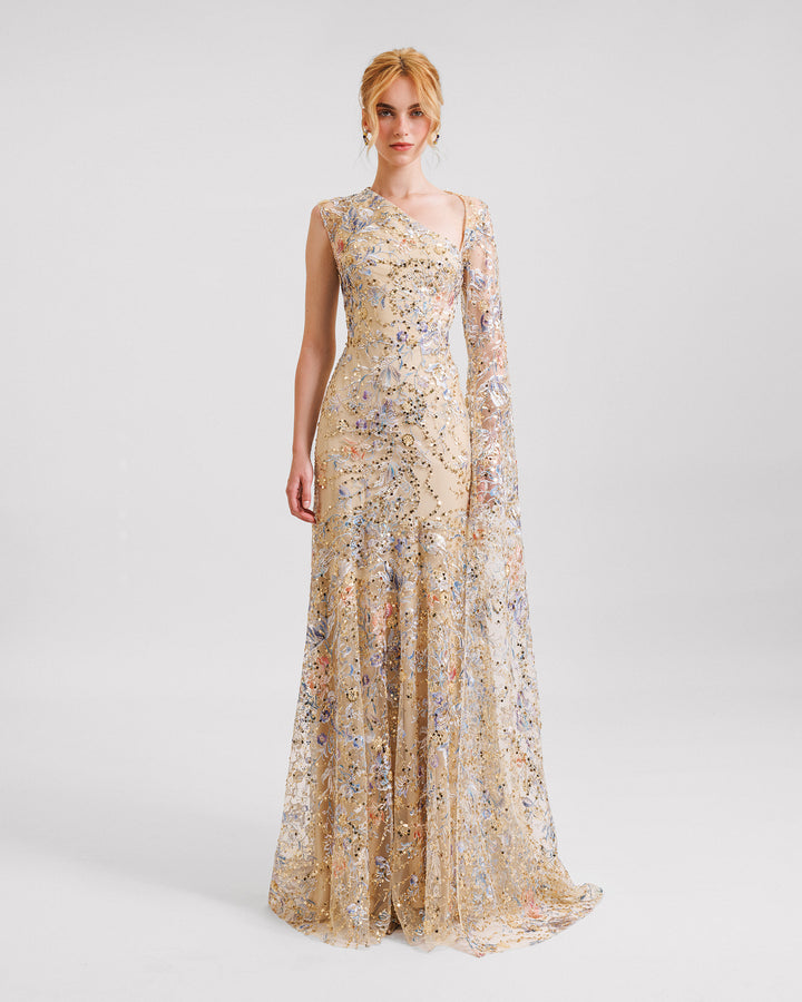 Beaded Dress with Floor Length Sleeve