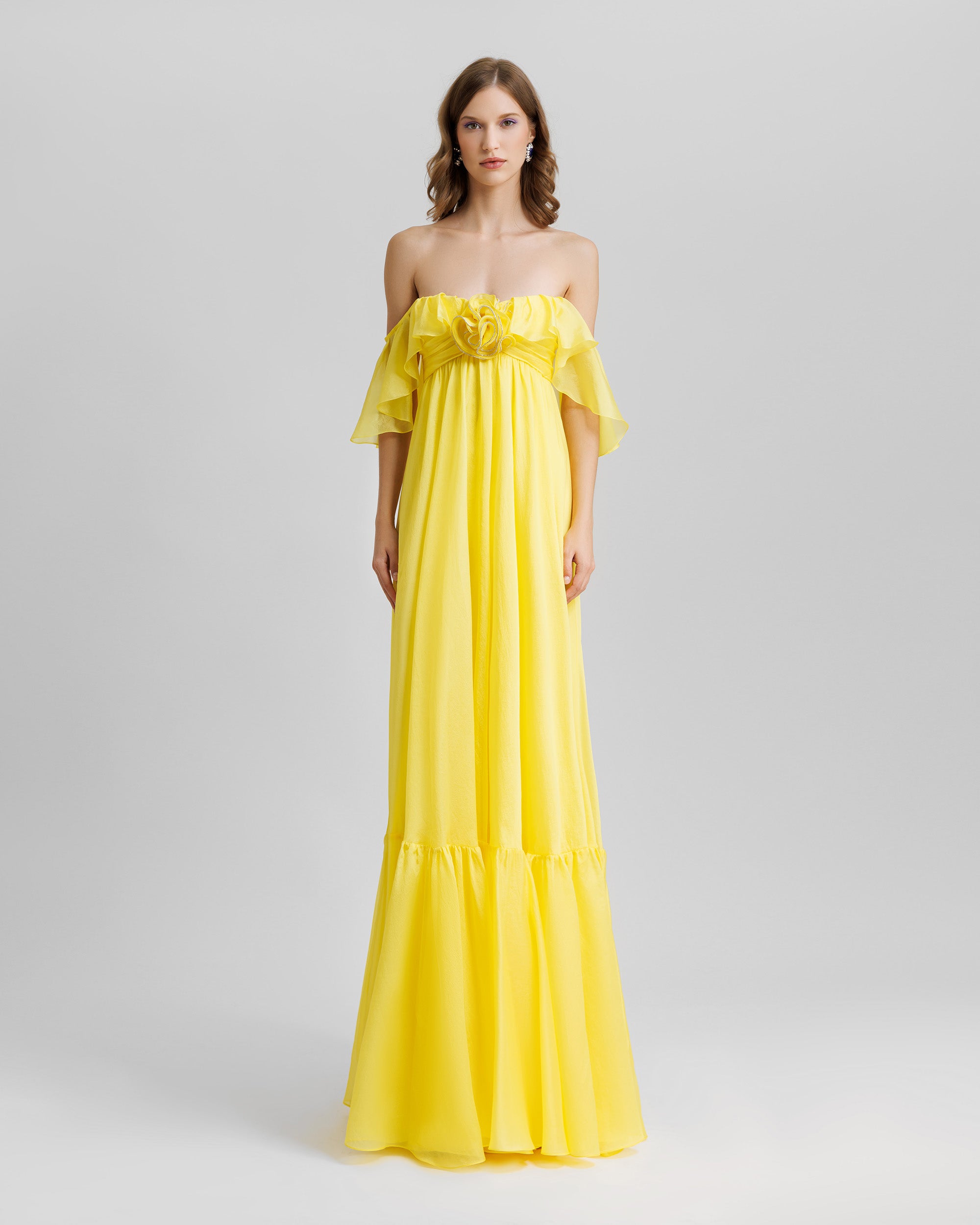 Yellow fashion off shoulder gown