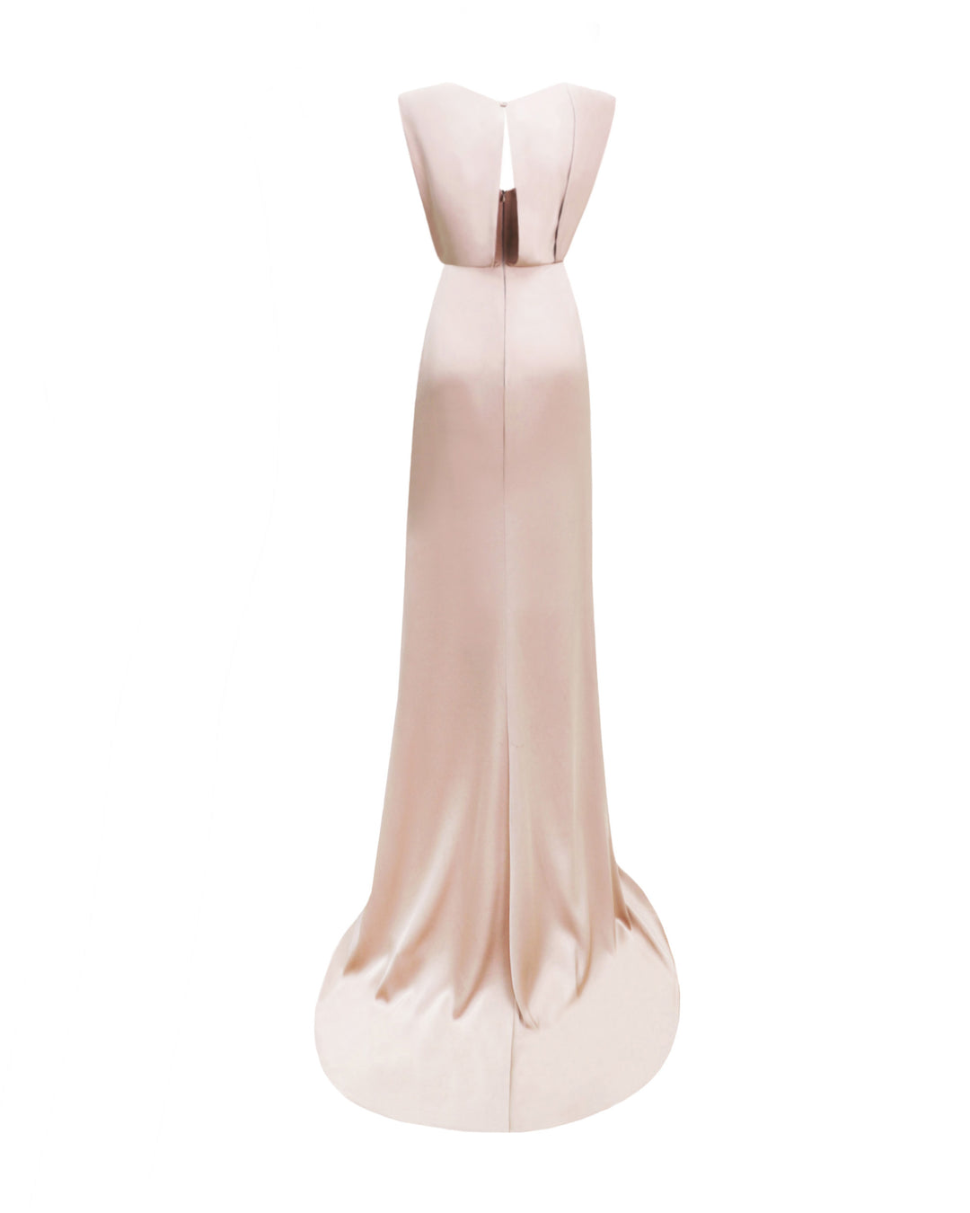 A blush color slim cut evening dress with a slightly open back.