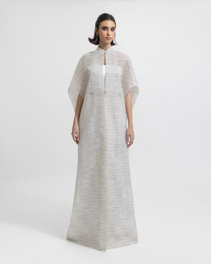 Open Floor-Length Blue and Beige Kaftan