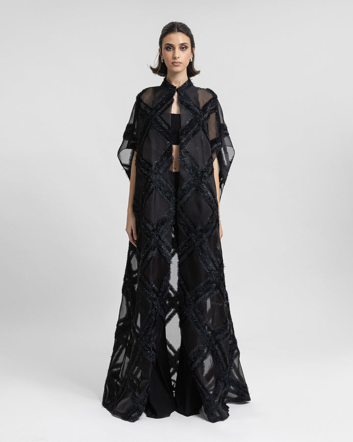 Open Floor-Length Black Kaftan