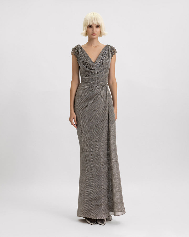 Draped Cowl-Neckline Dress