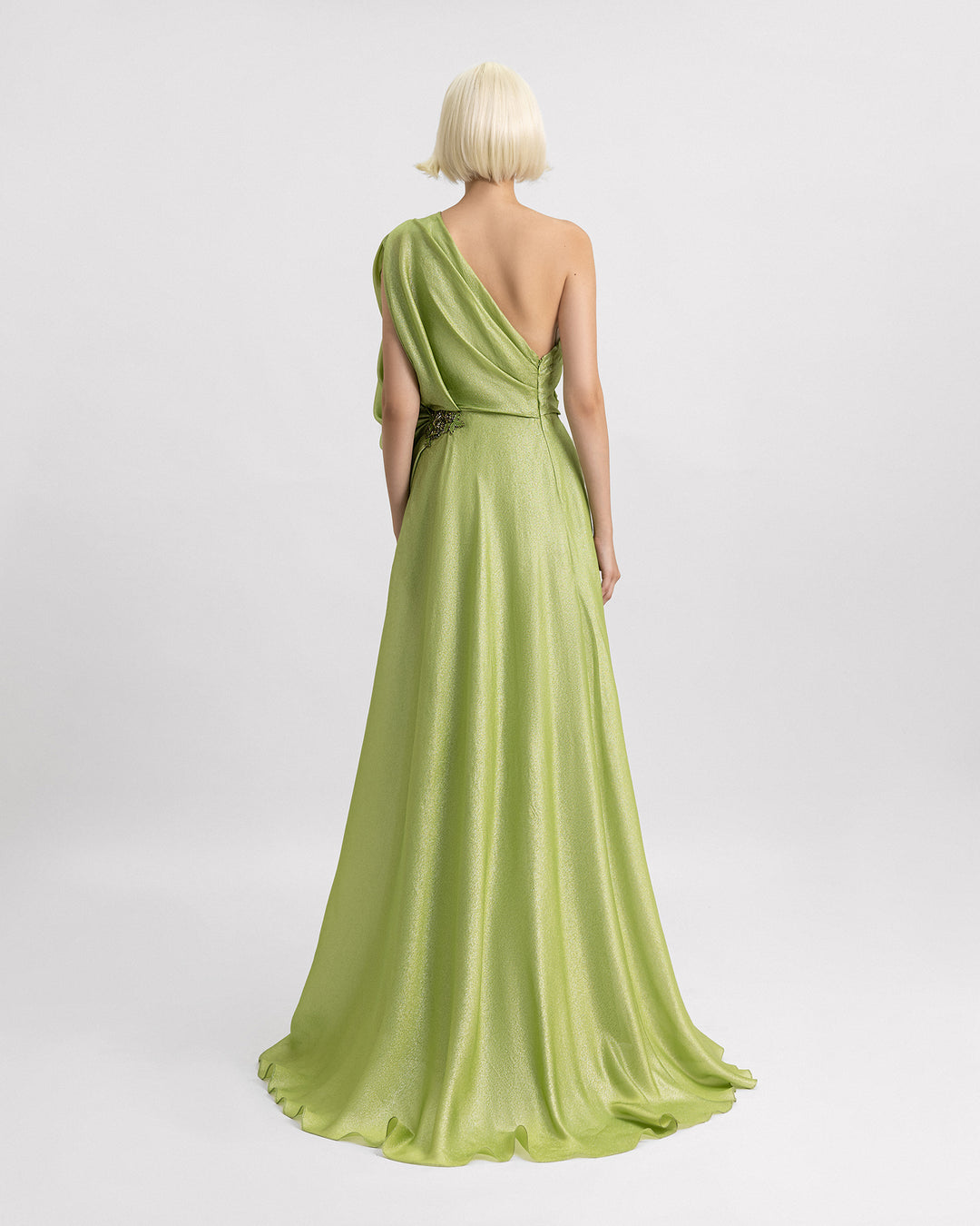 One-Shoulder Dress with Beaded Waistline