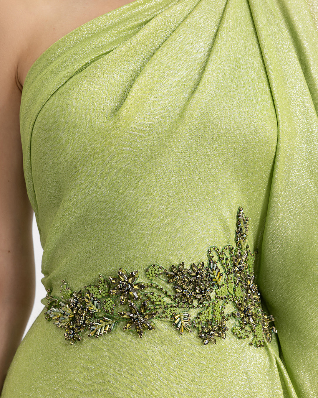 One-Shoulder Dress with Beaded Waistline