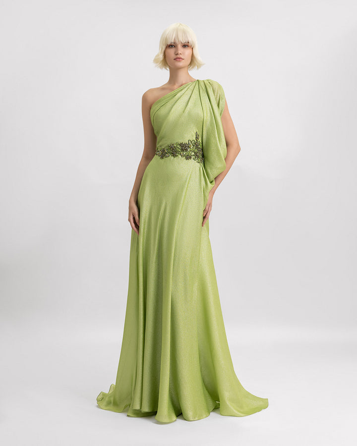 One-Shoulder Dress with Beaded Waistline