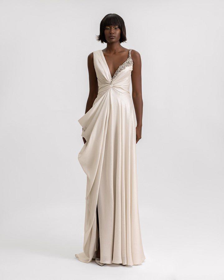 Asymmetrical Neckline Draped Dress