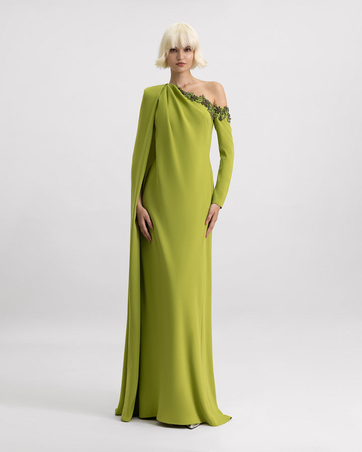 One-Shoulder Dress with Beaded Neckline