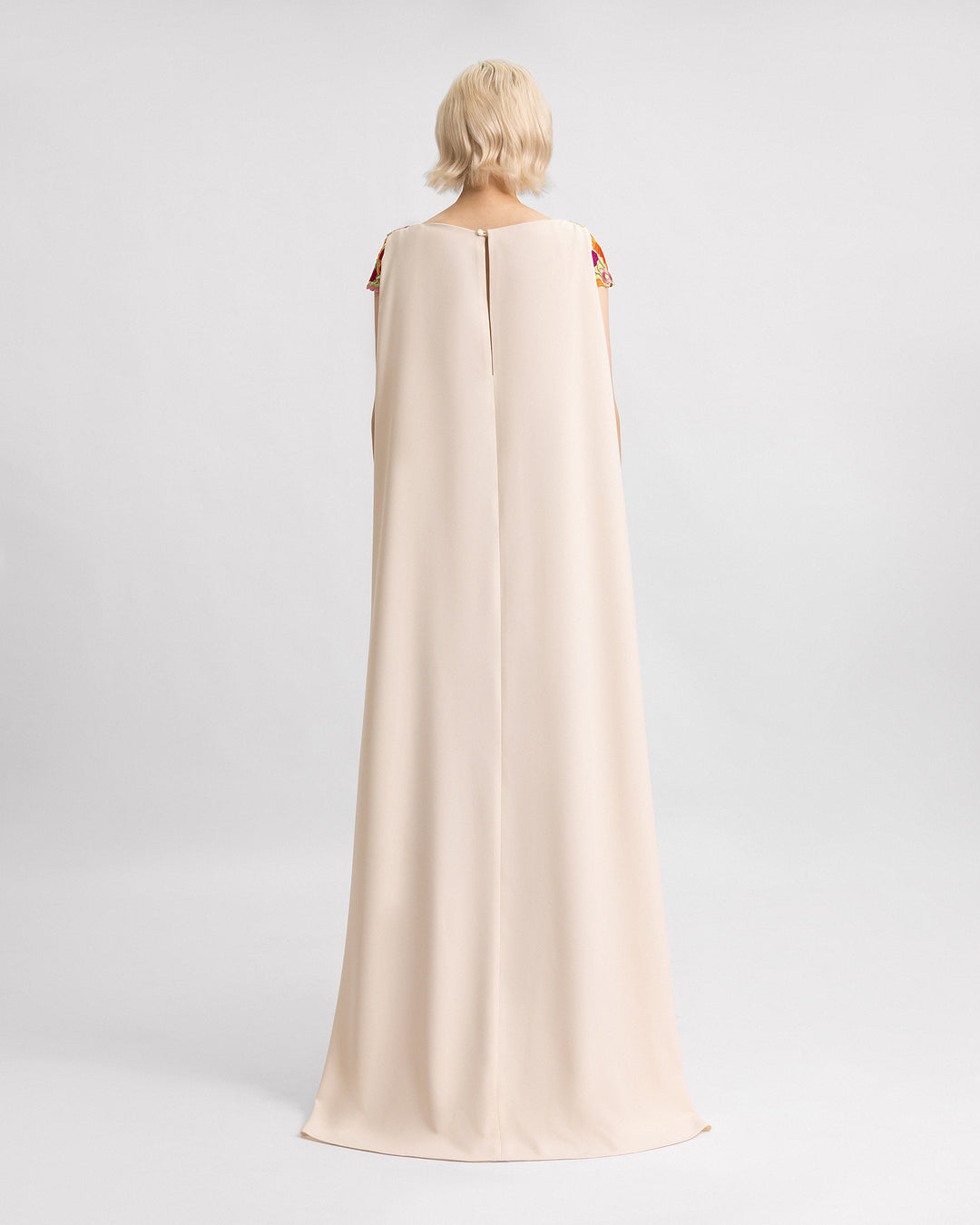 Slim-Cut Guipure Dress with Cape