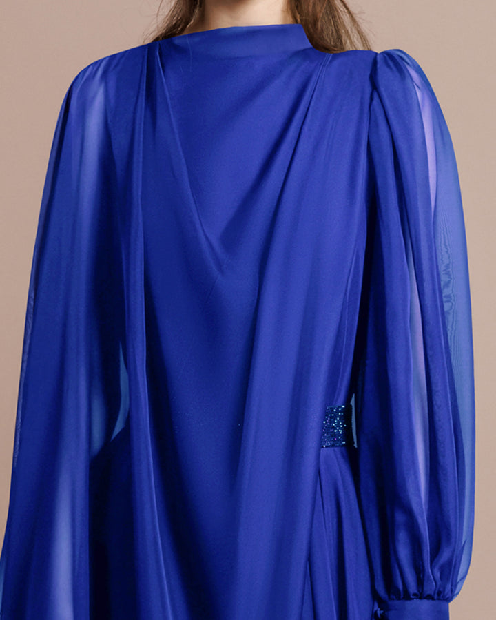 Soft Lame Dark Blue Organza Kaftan