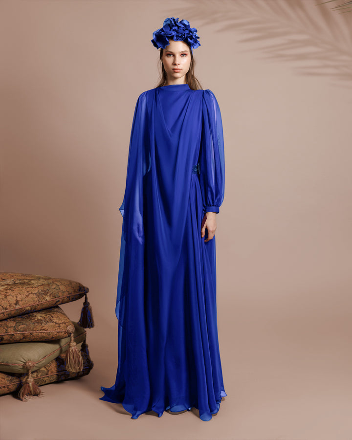 Soft Lame Dark Blue Organza Kaftan