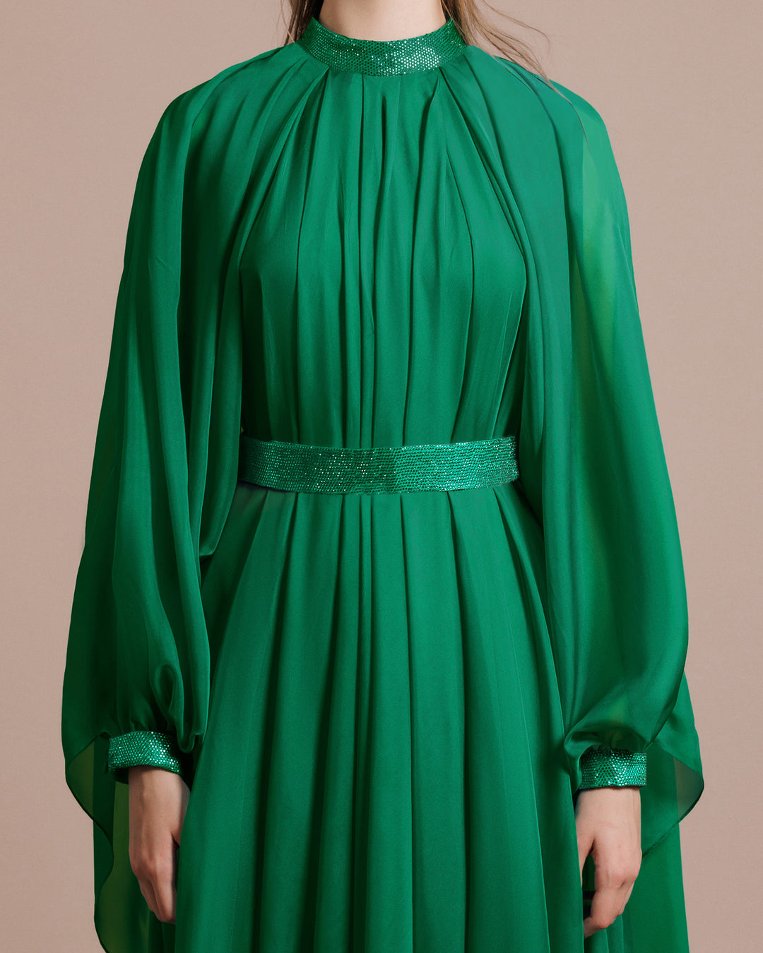 Flared Green Organza Kaftan