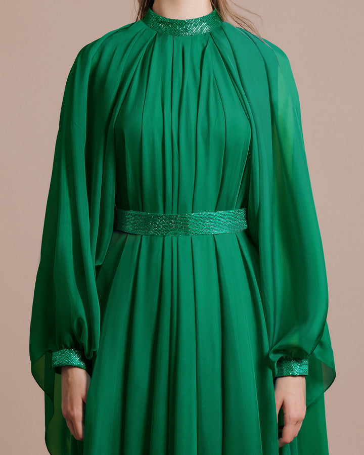 Flared Green Organza Kaftan