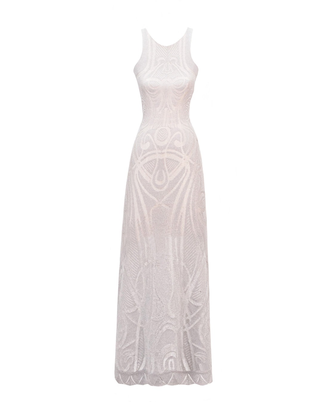 A silver Slim-cut patterned knit midi dress.