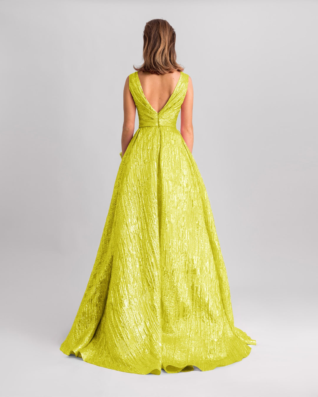 Lime Long Dress With Draped Flowers