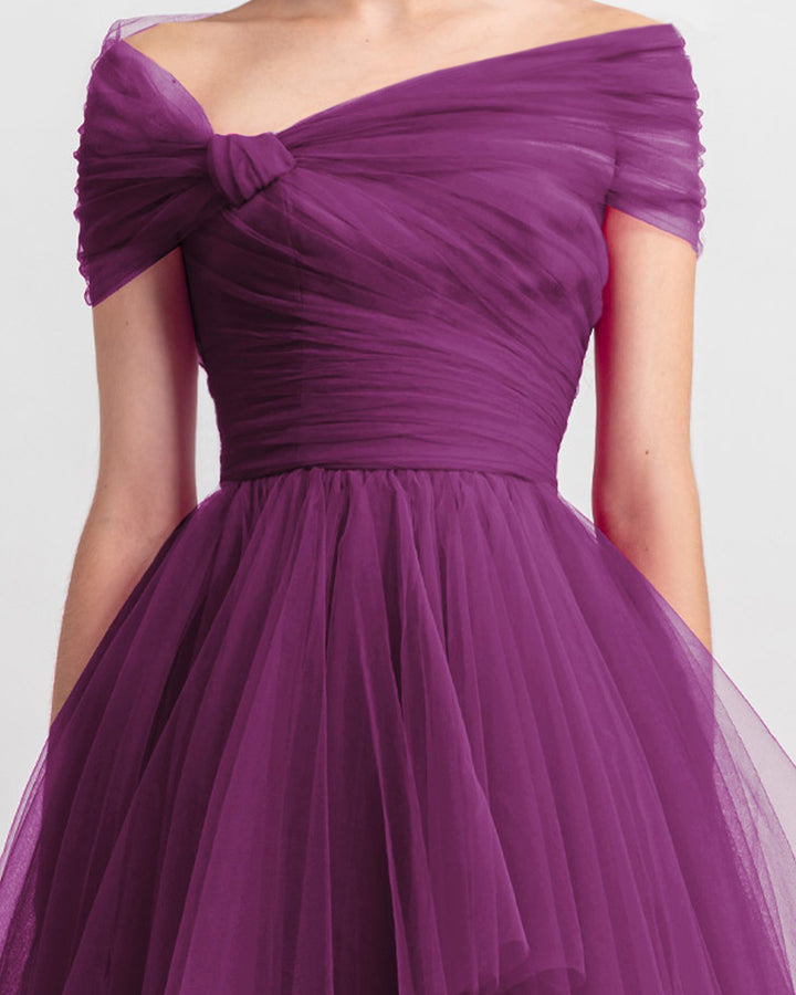 Asymmetrical Tulle Burgundy Dress