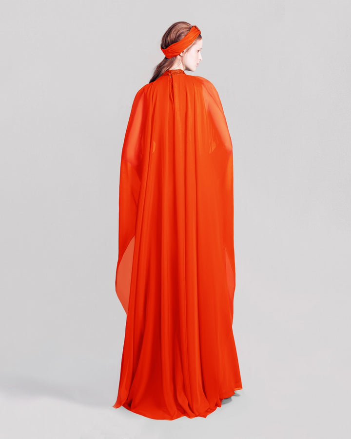 Flared Orange Organza Kaftan