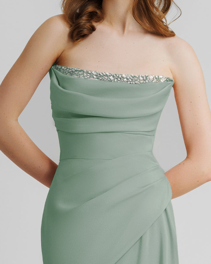 Beaded Mint Strapless Dress