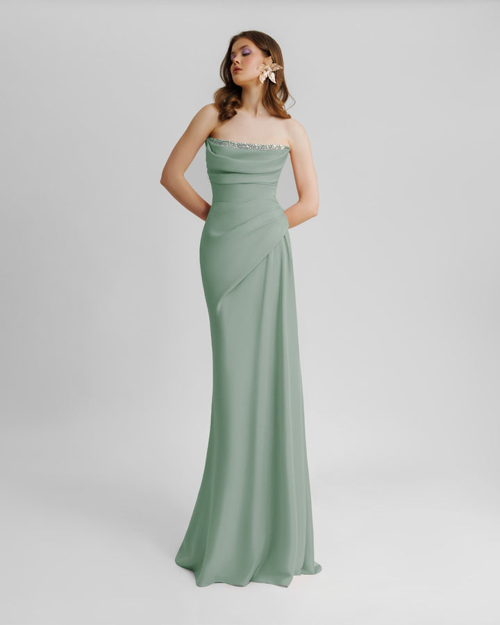 Beaded Mint Strapless Dress