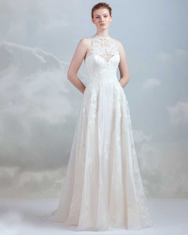 Halter-Neck Guipure Gown