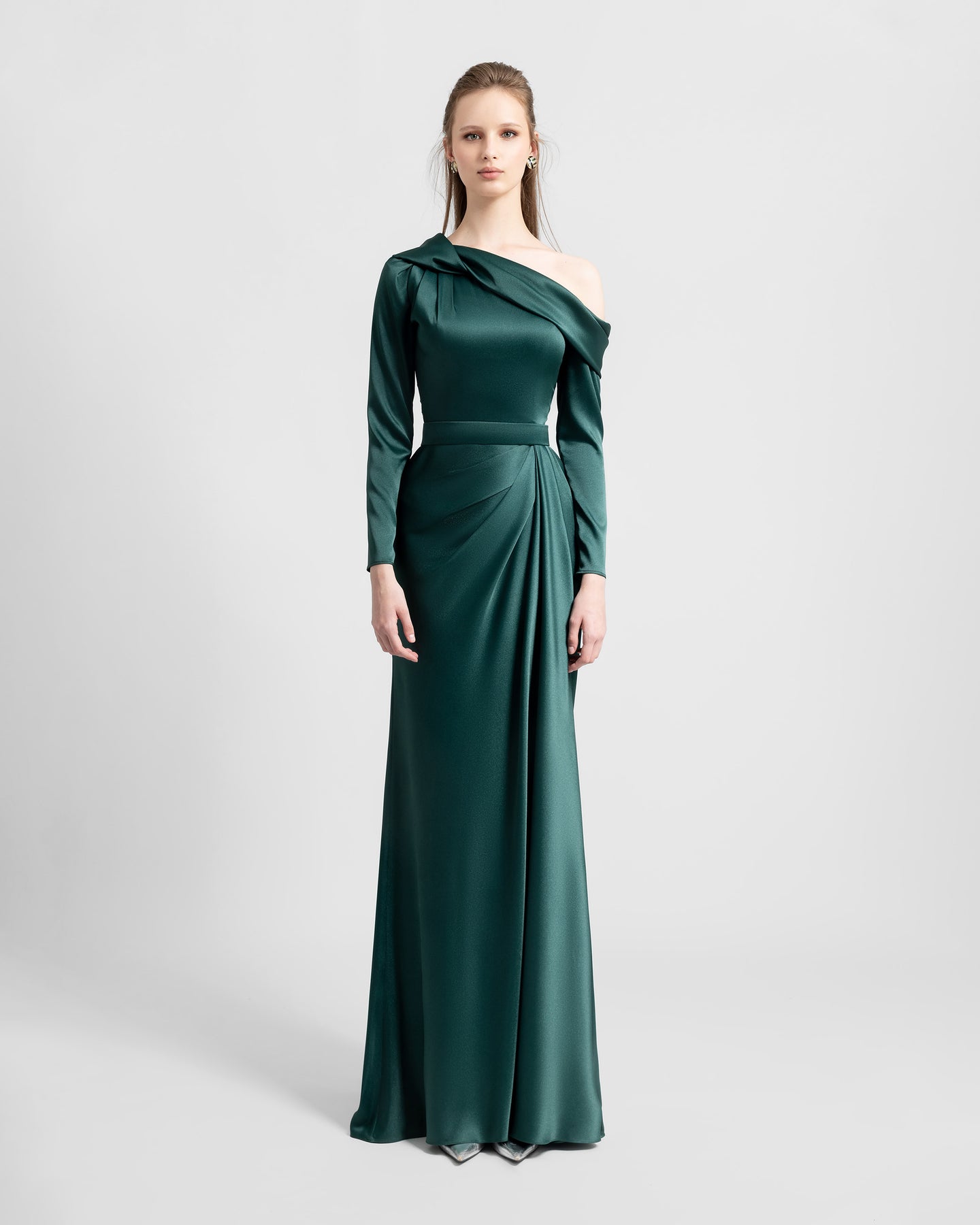 Asymmetrical Draped Neckline Dress – Gemy Maalouf