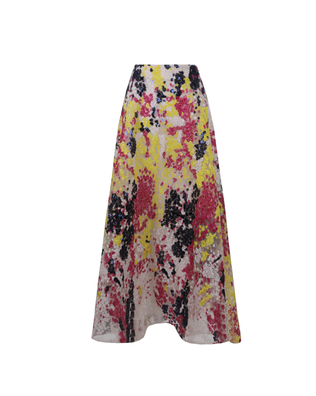 A multicolor embroidery sequined midi flared skirt.