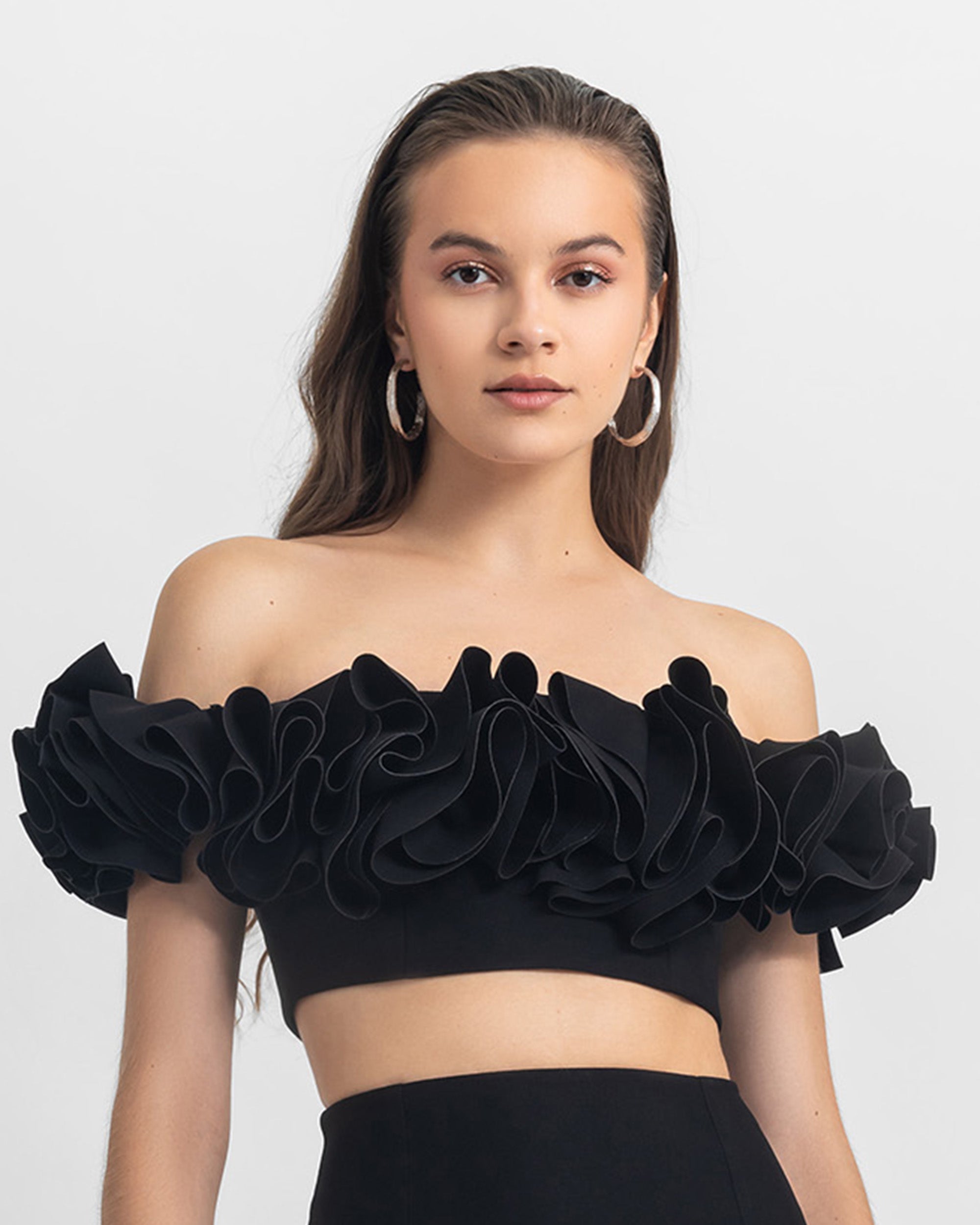 Ruffle crop top off shoulder online