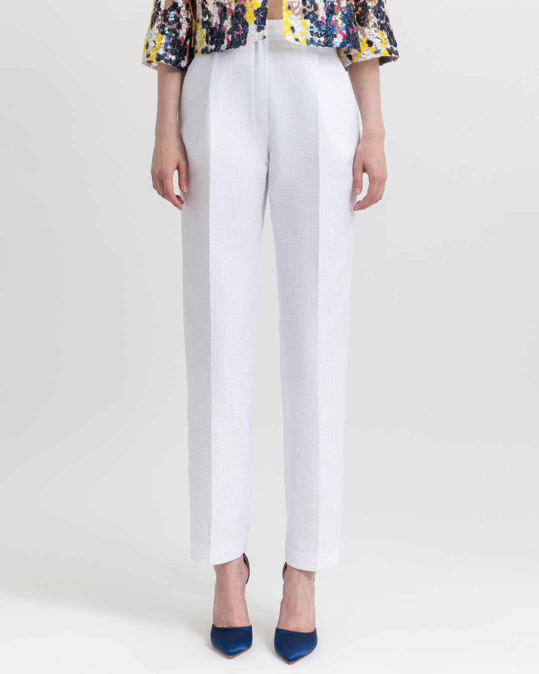 A straight cut white pants.